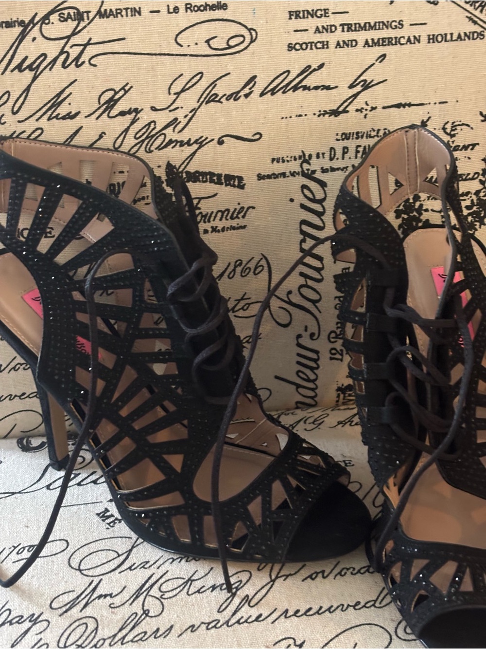Black Lace-Up Cutout High Heel Sandals